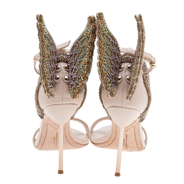 مملوكة مسبقًا Sophia Webster Pink Leather Crystal Embellished Evangeline Open Toe Sandals Size 38