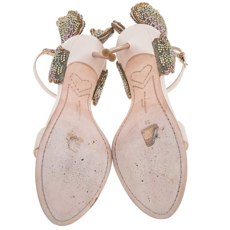 مملوكة مسبقًا Sophia Webster Pink Leather Crystal Embellished Evangeline Open Toe Sandals Size 38