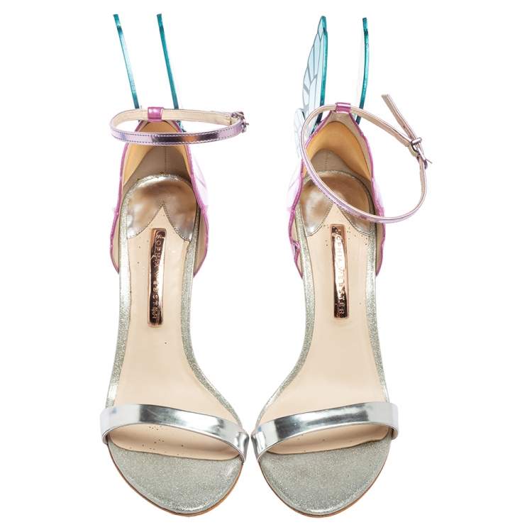 Pre Owned Sophia Webster Multicolor Holographic Patent And Leather Chiara Butterfly Ankle Strap Sandals Size 41