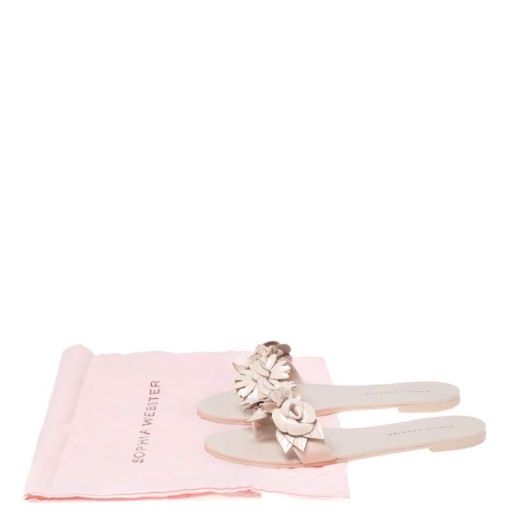 Pre Owned Sophia Webster Beige Patent Leather Lilico Flower Embellished Flat Slides Size 37