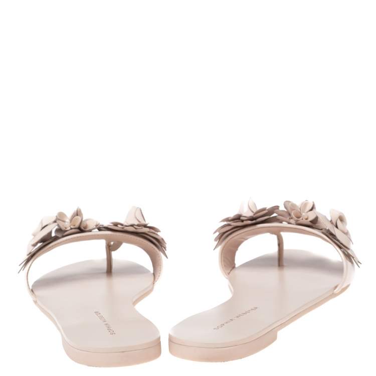Pre Owned Sophia Webster Beige Patent Leather Lilico Flower Embellished Flat Slides Size 37