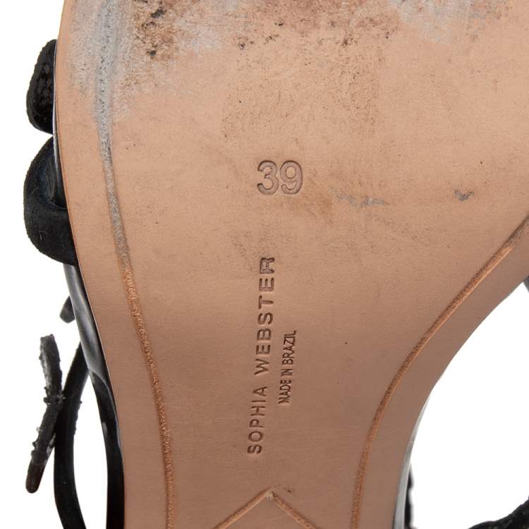 Pre Owned Sophia Webster Black  Suede And Patent Floral Embroidered Ankle Strap Sandals Size 39