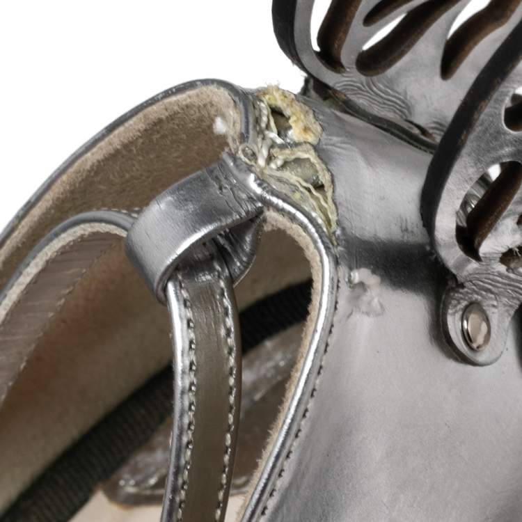 Pre Owned Sophia Webster Silver Leather Chiara Butterfly Ankle-Strap Sandals Size 37