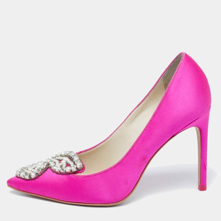 Sophia Webster Pink Satin Crystal Embellished Bibi Pumps Size 37.5 ...