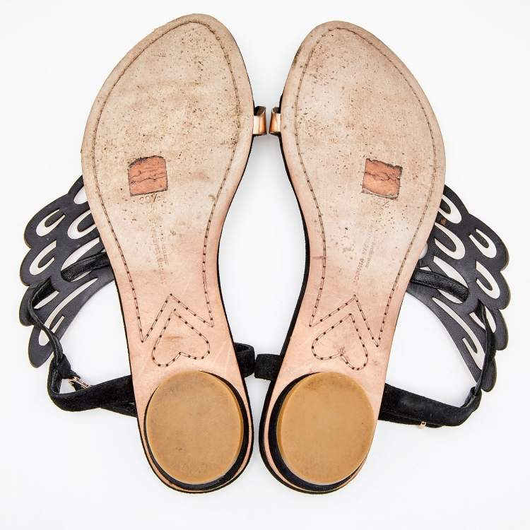 Pre Owned Sophia Webster Metallic Rose Gold/Black Leather and Suede Seraphina Angel Wing Flat Sandals Size 39.5