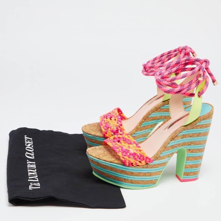 Pre Owned Sophia Webster Multicolor Leather And Cork Platform Sandals Size 39.5