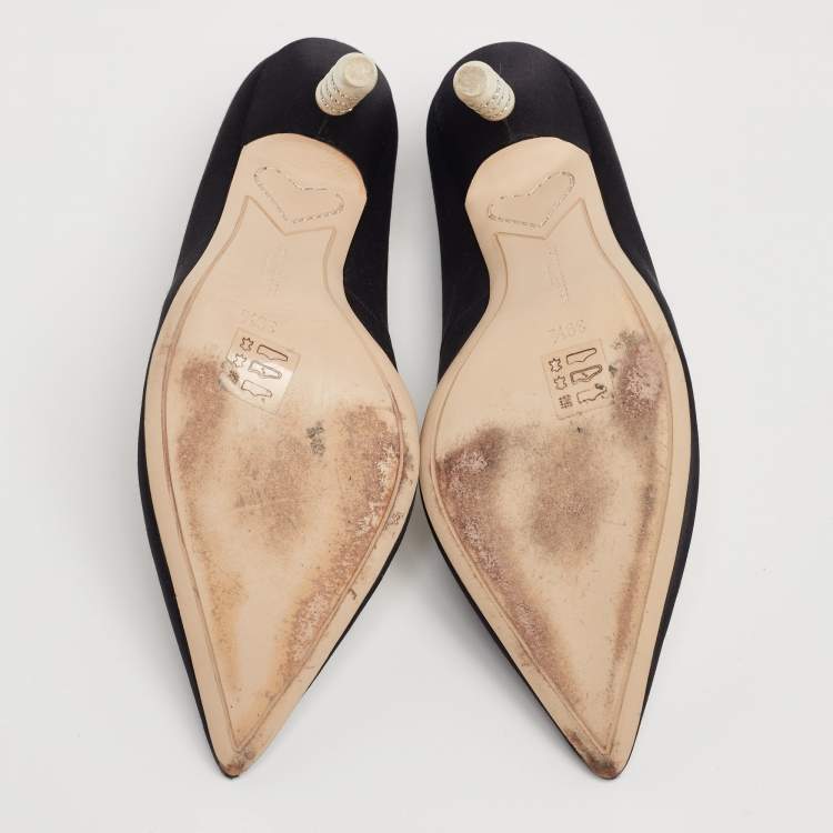 Pre Owned Sophia Webster Black Satin Coco Crystal Embellished Heel Pumps Size 39.5