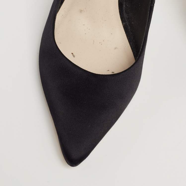 Pre Owned Sophia Webster Black Satin Coco Crystal Embellished Heel Pumps Size 39.5