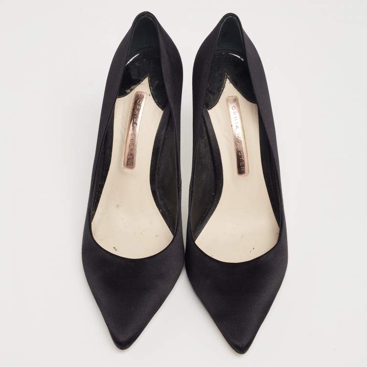 Pre Owned Sophia Webster Black Satin Coco Crystal Embellished Heel Pumps Size 39.5