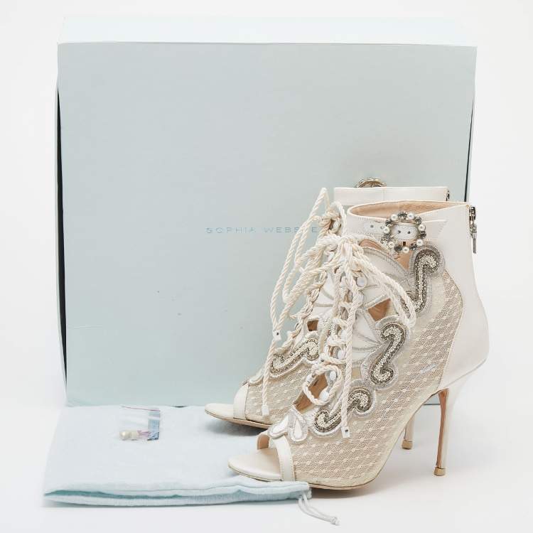 Pre Owned Sophia Webster White Satin And Lace Selina Booties Size 39