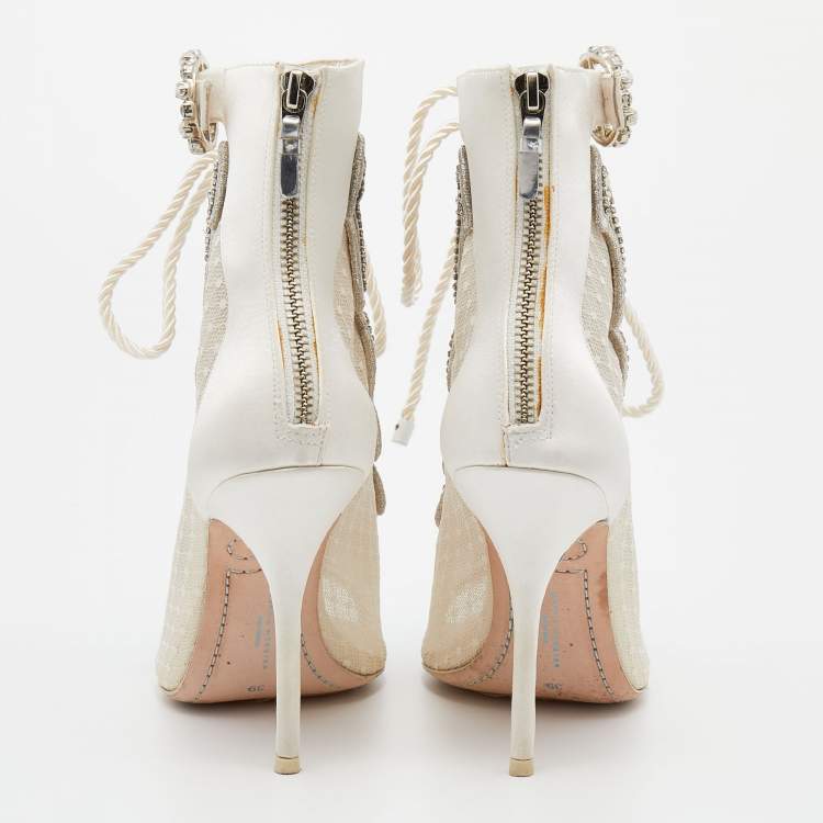 Pre Owned Sophia Webster White Satin And Lace Selina Booties Size 39