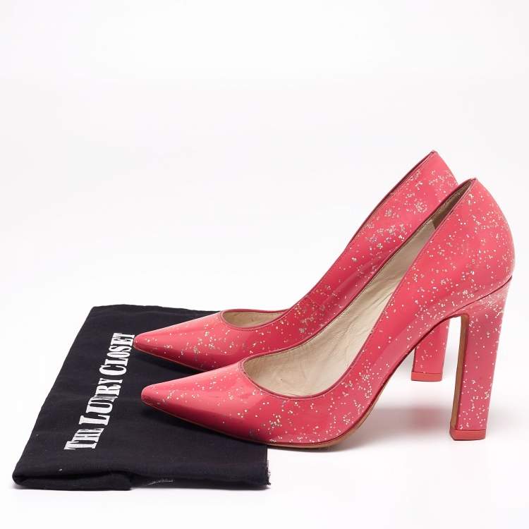 Pre Owned Sophia Webster Pink Patent Glitter Leather Pointed-Toe Pumps Size 39.5