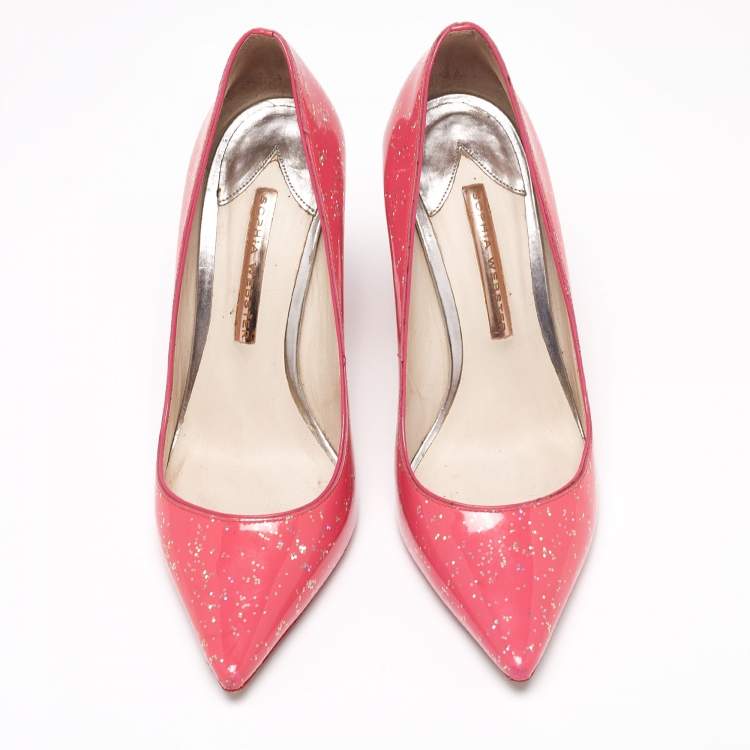 Pre Owned Sophia Webster Pink Patent Glitter Leather Pointed-Toe Pumps Size 39.5
