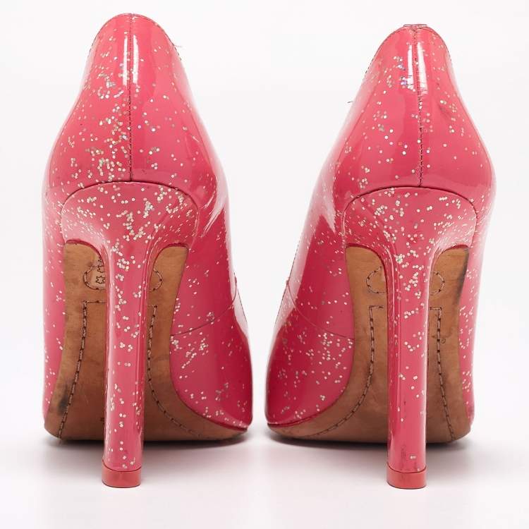 Pre Owned Sophia Webster Pink Patent Glitter Leather Pointed-Toe Pumps Size 39.5