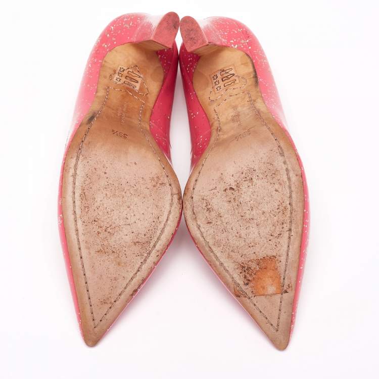 Pre Owned Sophia Webster Pink Patent Glitter Leather Pointed-Toe Pumps Size 39.5