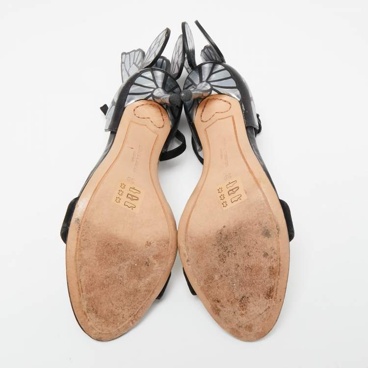 Pre Owned Sophia Webster Black/Silver Leather and Suede Chiara Ankle-Strap Sandals Size 38