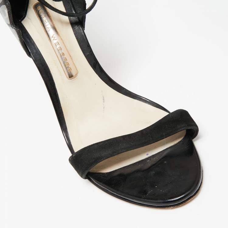 Pre Owned Sophia Webster Black/Silver Leather and Suede Chiara Ankle-Strap Sandals Size 38