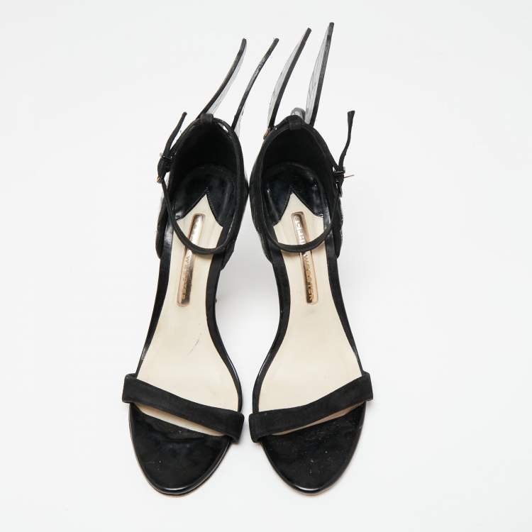 Pre Owned Sophia Webster Black/Silver Leather and Suede Chiara Ankle-Strap Sandals Size 38