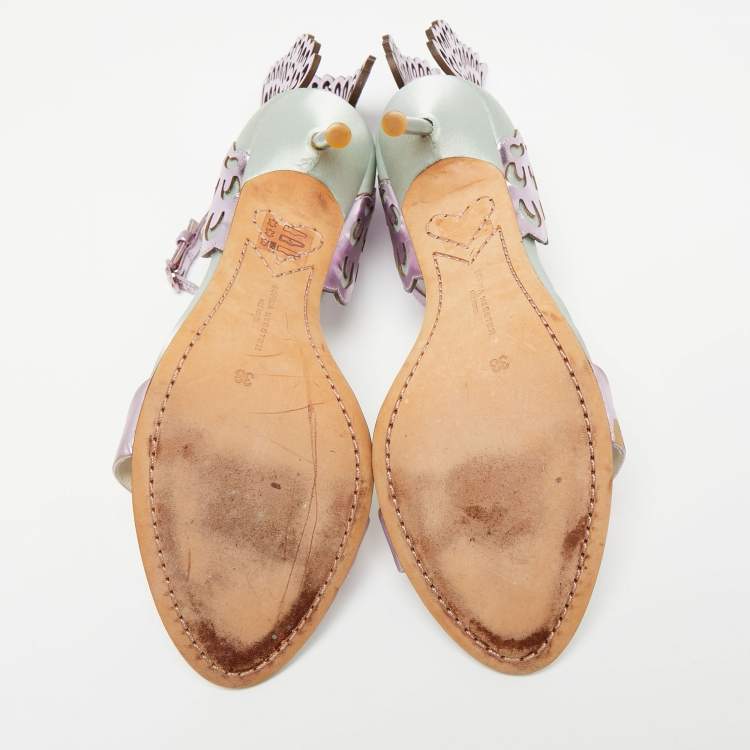 Pre Owned Sophia Webster Mint Green/Lilac Satin and Leather Evangeline Ankle-Strap Sandals Size 38