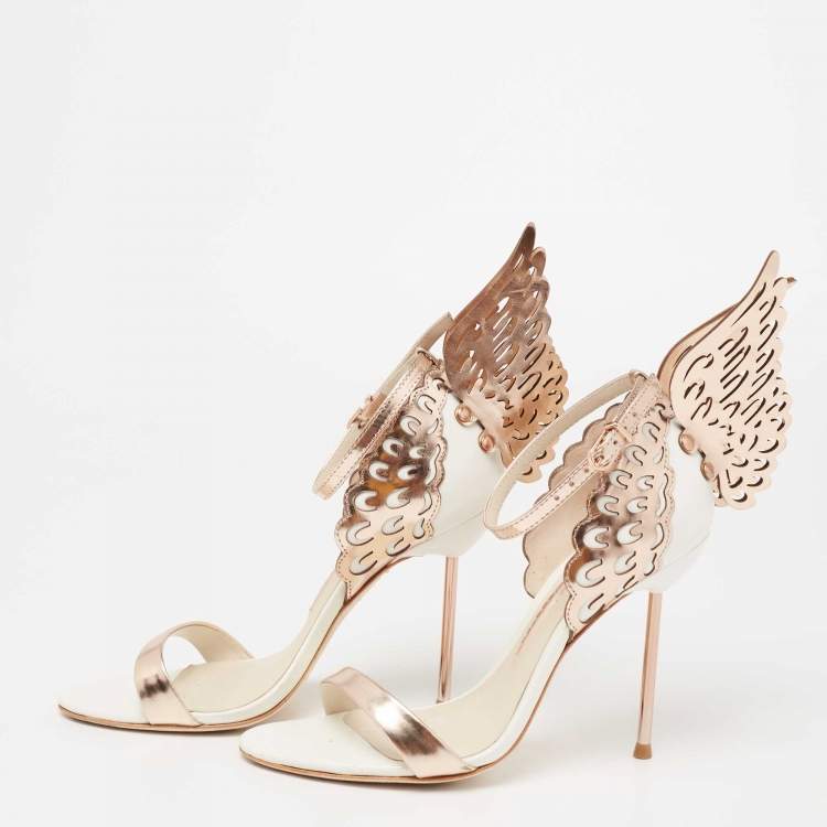Pre Owned Sophia Webster Rose Gold/White Leather Evangeline Ankle-Strap Sandals Size 36