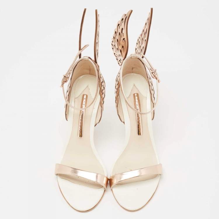 Pre Owned Sophia Webster Rose Gold/White Leather Evangeline Ankle-Strap Sandals Size 36