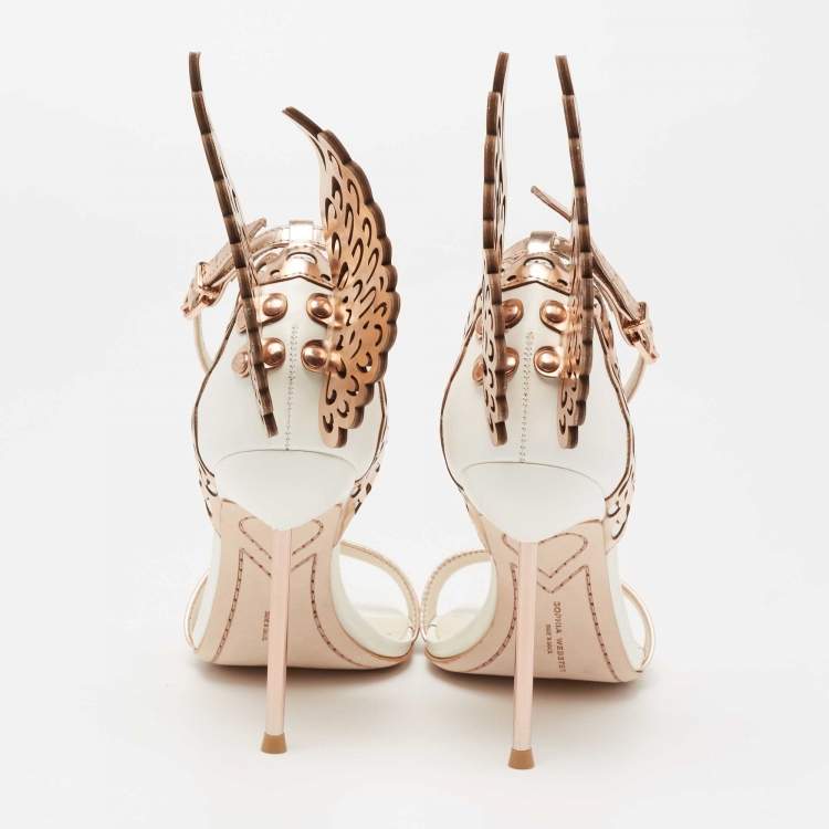 Pre Owned Sophia Webster Rose Gold/White Leather Evangeline Ankle-Strap Sandals Size 36