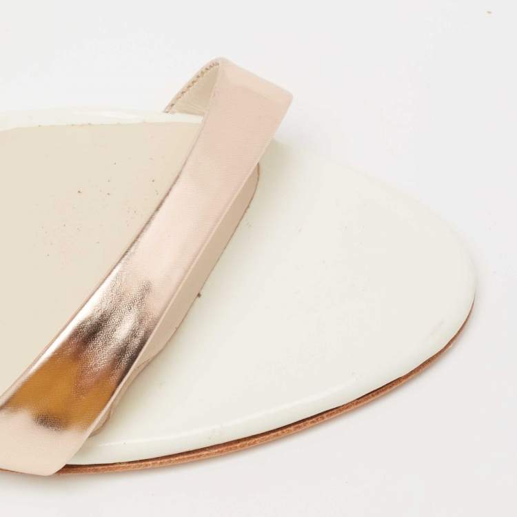 Pre Owned Sophia Webster Rose Gold/White Leather Evangeline Ankle-Strap Sandals Size 36