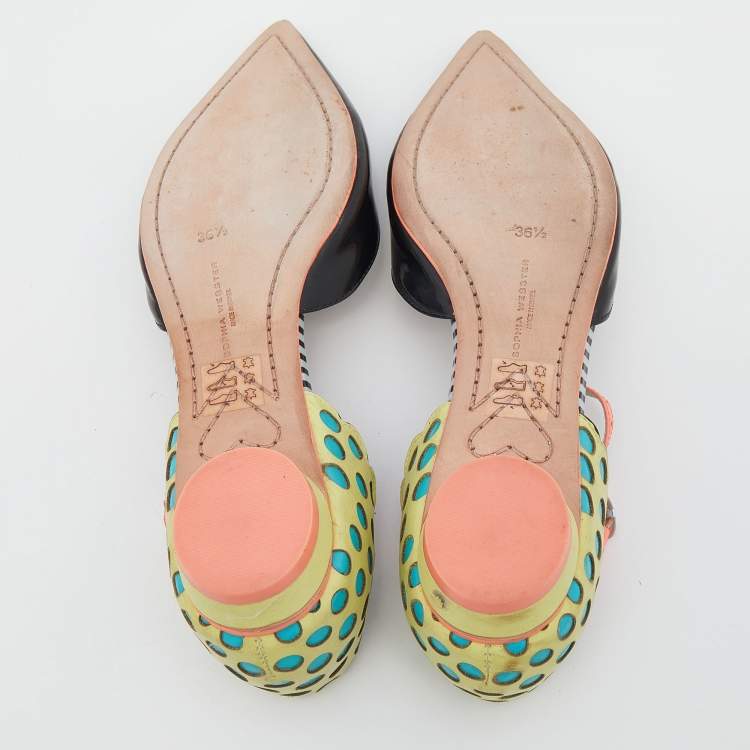 Pre Owned Sophia Webster Multicolor Leather T-Strap Pointed Toe Flat Sandals Size 36.5