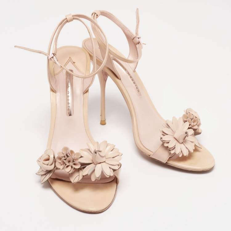 Pre Owned Sophia Webster Beige Leather Lilico Applique Ankle-Strap Sandals Size 41