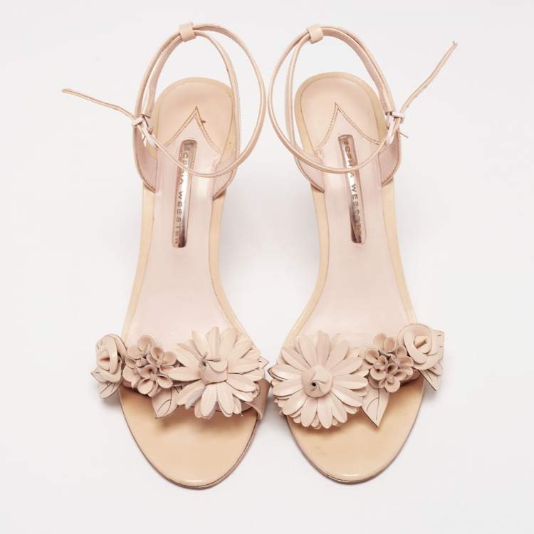 Pre Owned Sophia Webster Beige Leather Lilico Applique Ankle-Strap Sandals Size 41