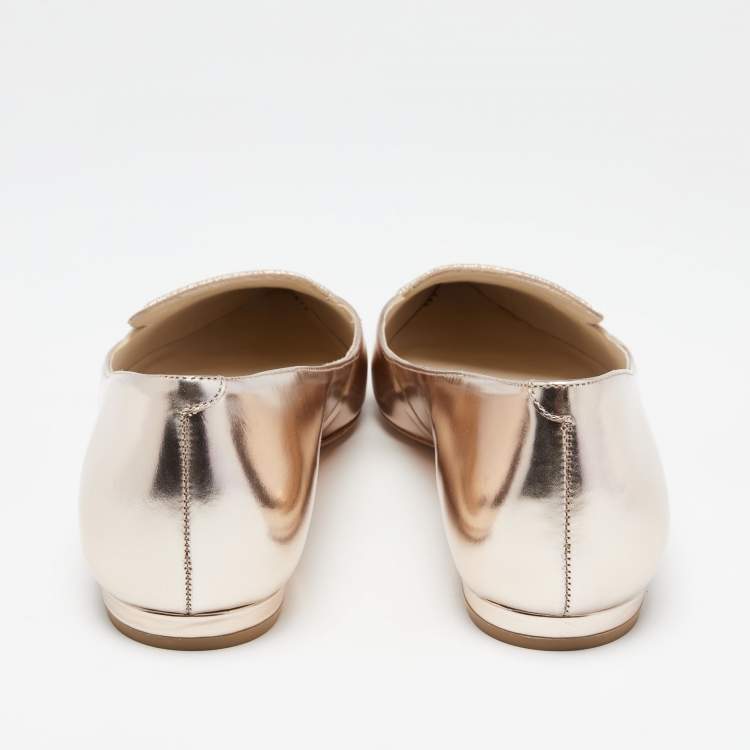 Pre Owned Sophia Webster Metallic Rose Gold Leather Bibi Butterfly Pointed Toe Ballet Flats Size 37.5