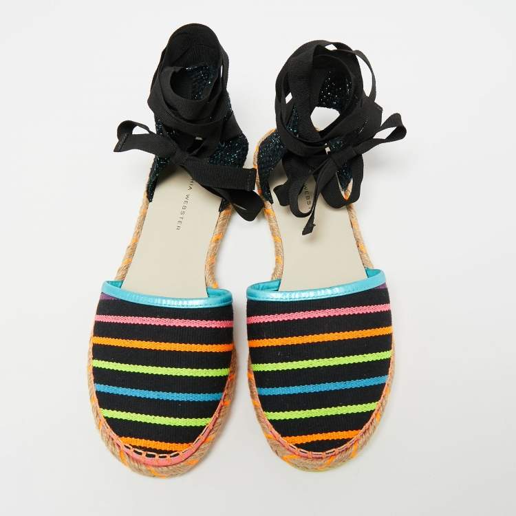 Pre Owned Sophia Webster Multicolor Fabric New Juana Ribbon Espadrille Flats Size 39.5
