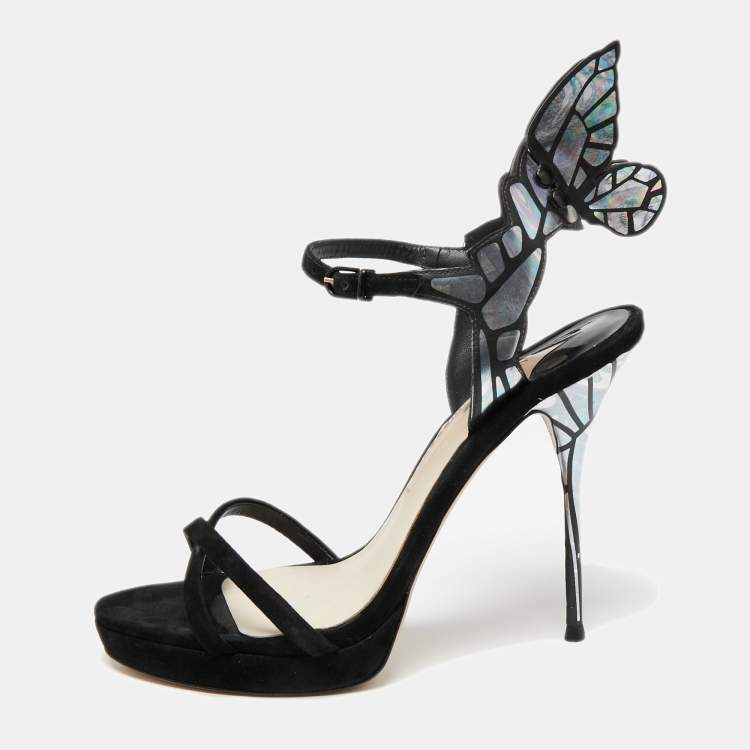 مملوكة مسبقًا Sophia Webster Black Suede and Leather Evangeline Ankle-Strap Sandals Size 39