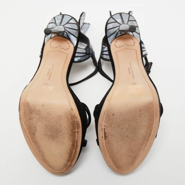 مملوكة مسبقًا Sophia Webster Black Suede and Leather Evangeline Ankle-Strap Sandals Size 39