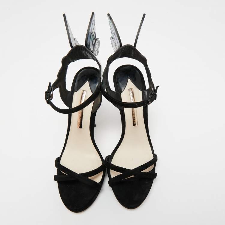 مملوكة مسبقًا Sophia Webster Black Suede and Leather Evangeline Ankle-Strap Sandals Size 39