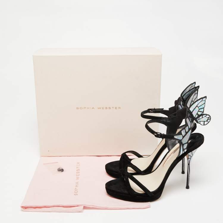 مملوكة مسبقًا Sophia Webster Black Suede and Leather Evangeline Ankle-Strap Sandals Size 39