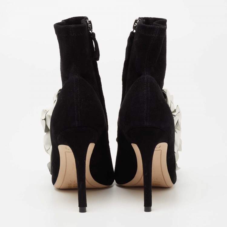 Pre Owned Sophia Webster Black Suede Jumbo Lilico Floral Applique Ankle Boots Size 36.5