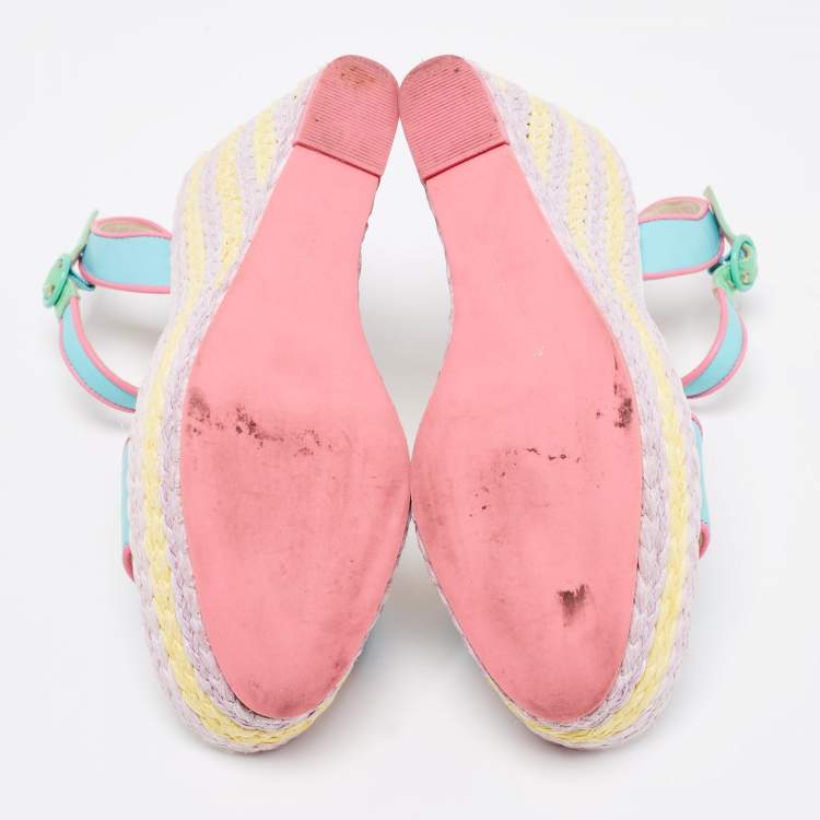 Pre Owned Sophia Webster Multicolor Leather Lucita Raffia Wedges Sandals Size 40 