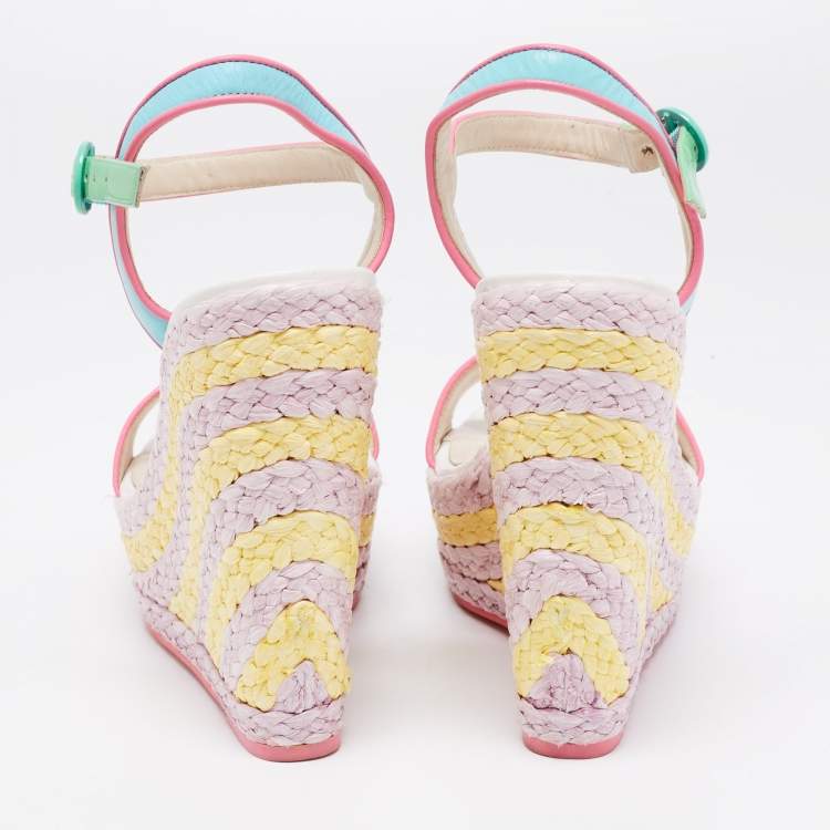 Pre Owned Sophia Webster Multicolor Leather Lucita Raffia Wedges Sandals Size 40 