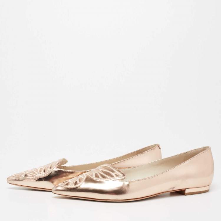 Pre Owned Sophia Webster Rose Gold Leather Bibi Ballet Flats Size 38.5