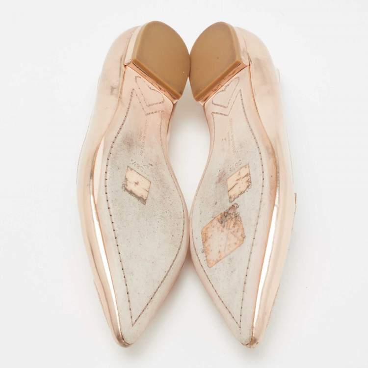 Pre Owned Sophia Webster Rose Gold Leather Bibi Ballet Flats Size 38.5