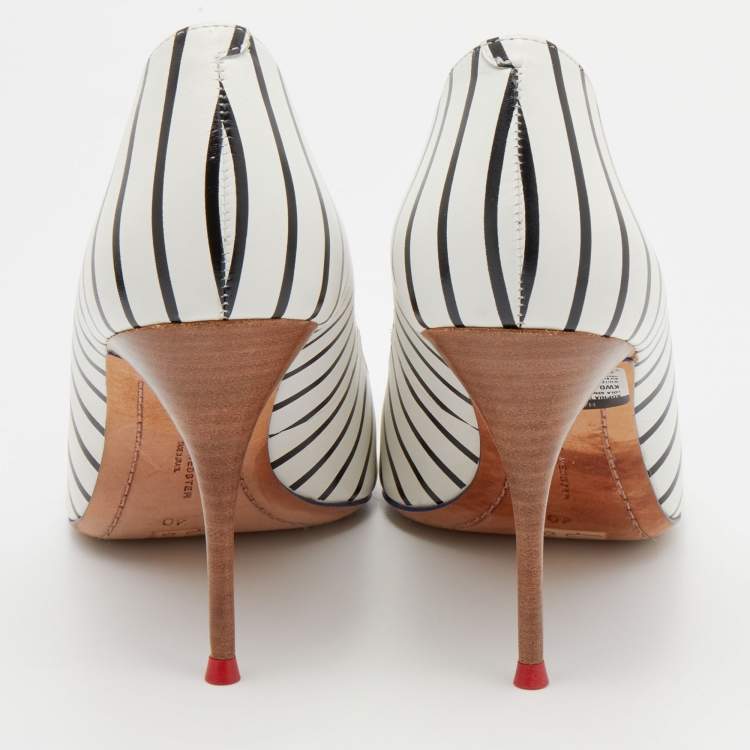 Pre Owned Sophia Webster Black/White Stripe Leather Lola Gem Pointed Toe Pumps Size 40