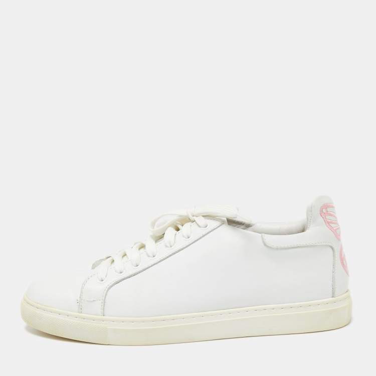 Pre Owned Sophia Webster White Leather Butterfly Low Top Sneakers Size 39.5 