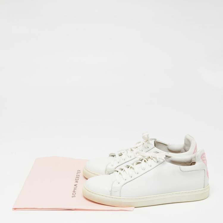 Pre Owned Sophia Webster White Leather Butterfly Low Top Sneakers Size 39.5 
