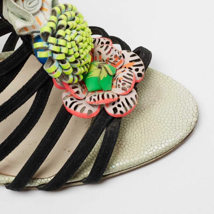 Pre Owned Sophia Webster Multicolor Suede and Leather Lilico Underwater Ankle Wrap Sandals Size 42