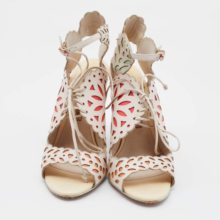 مملوكة مسبقًا Sophia Webster Multicolor Laser Cutout Leather Strappy Sandals Size 37.5
