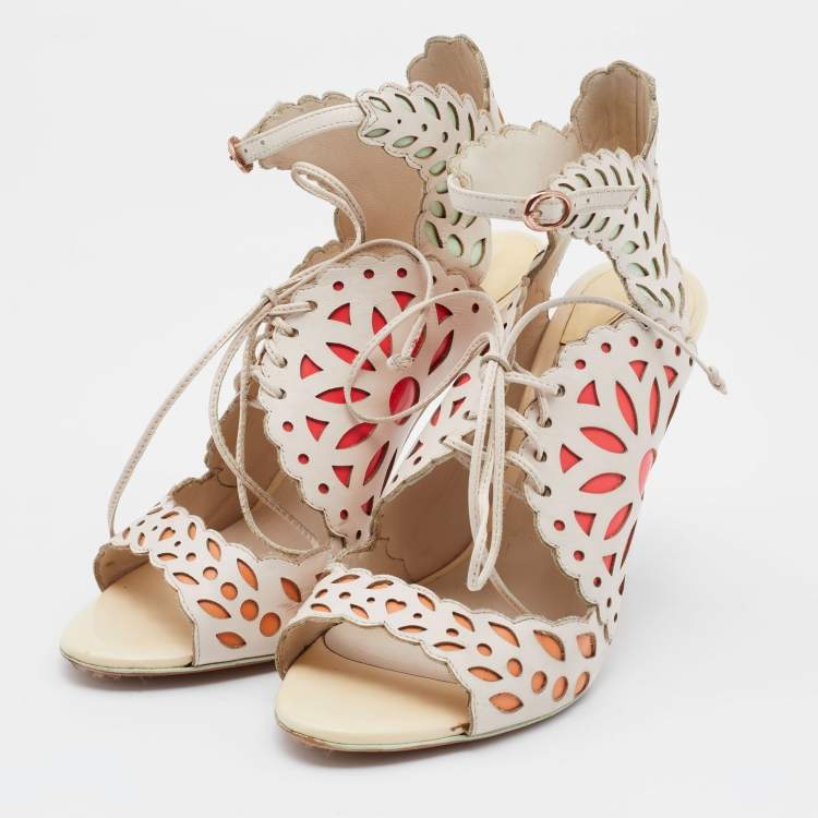مملوكة مسبقًا Sophia Webster Multicolor Laser Cutout Leather Strappy Sandals Size 37.5