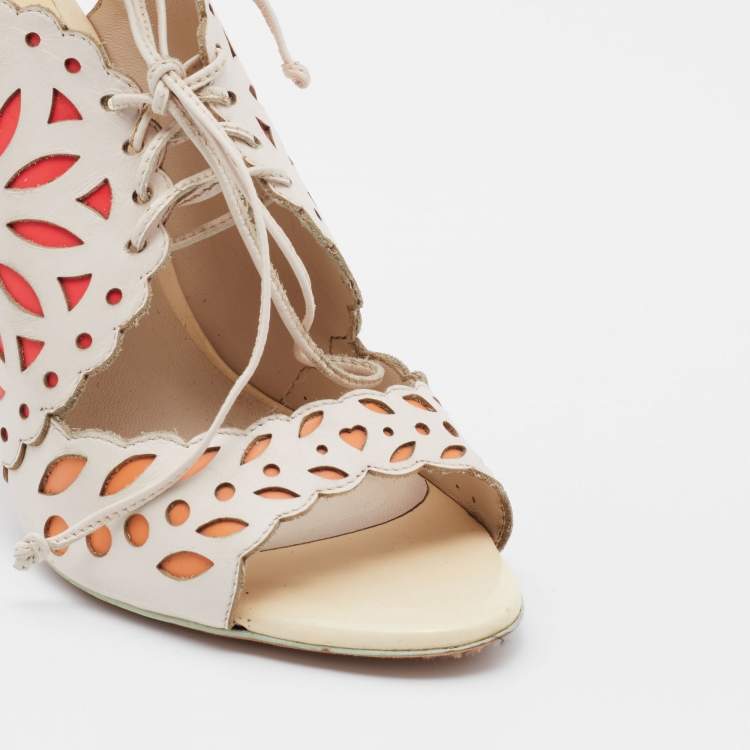 مملوكة مسبقًا Sophia Webster Multicolor Laser Cutout Leather Strappy Sandals Size 37.5