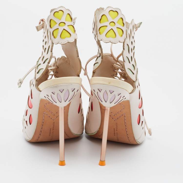 مملوكة مسبقًا Sophia Webster Multicolor Laser Cutout Leather Strappy Sandals Size 37.5