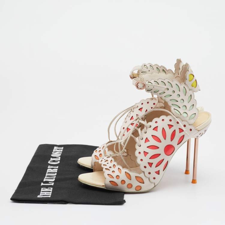 مملوكة مسبقًا Sophia Webster Multicolor Laser Cutout Leather Strappy Sandals Size 37.5